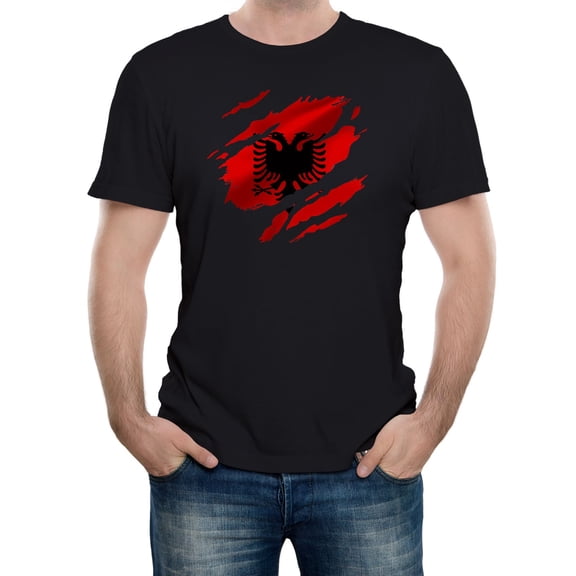 Reality Glitch Torn Albania Flag Mens Graphic Albanian T-Shirt