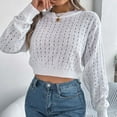 thumbnail image 5 of Open Back Button Down Long Sleeve Knit Sweater Soft Thermal Knit and Crew Neck Style Color: White Size: S, 5 of 8