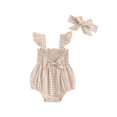 thumbnail image 2 of Musuos Baby Girl 2Pcs Summer Outfits 0-18Months Fly Sleeve Plaid Print Smocked Romper with Headband Set Newborn Clothes, 2 of 10