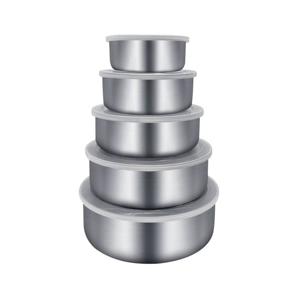 Birdeem Stainless Steel Mixing Bowls, Five Piece Stainless Steel Fresh-Keeping Box with Lid, Circular Sealed Refrigerator, Fresh-Keeping Storage, Household Fresh-Keeping Box