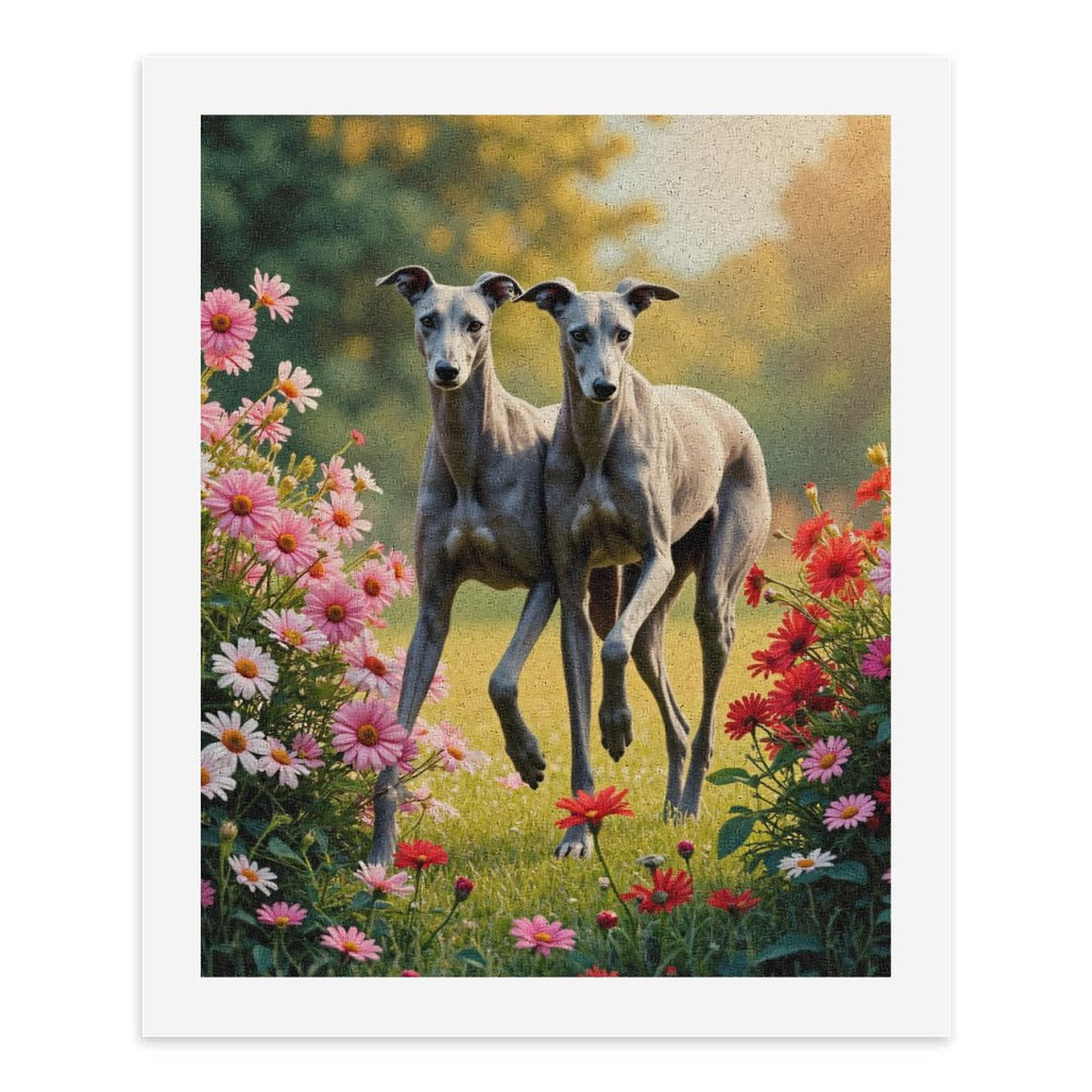 Paint By Numbers Kit for Adults Beginner - Greyhounds Amid Blooming Flowers DIY Canvas Painting Kits for Adults, Frameless Paint By Number for Adults for Home Wall Decor 16x20 Inch