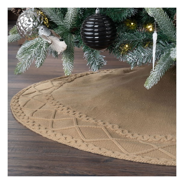 Pie de Árbol de Navidad Tejido Tipo Lana, Falda para Pino Navideño Esquimal (Khaki)