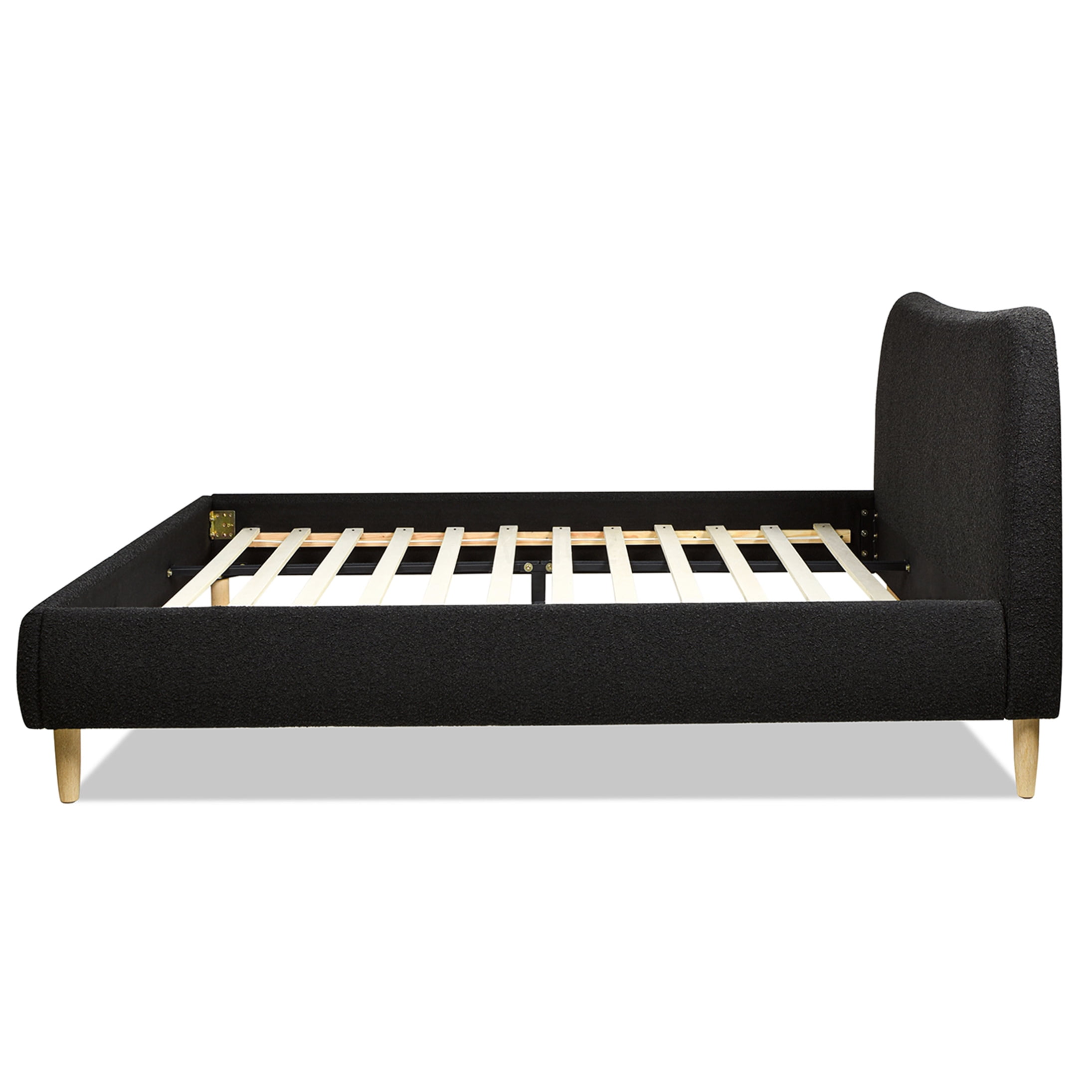 King Size Upholstered Platform Bed Frame with Curved Boucle Headboard, No Box Spring Required, Sturdy Wood Slat Support, Modern Bedroom Centerpiece
