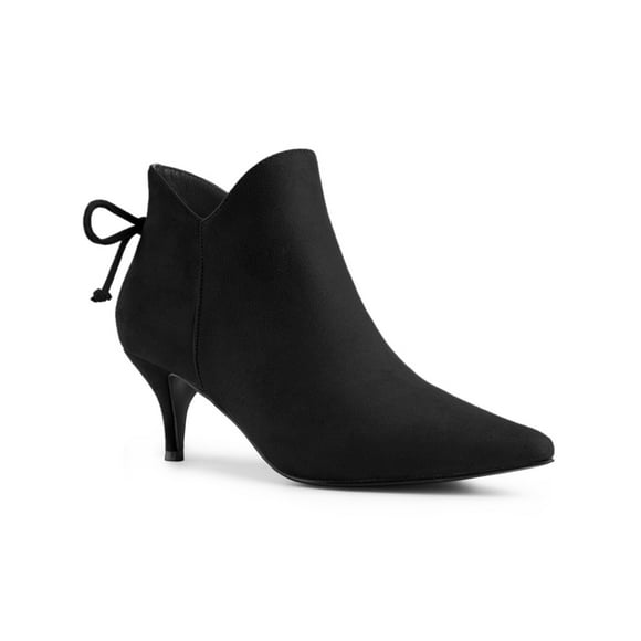 Unique Bargains Women's Pointy Toe Kitten Heel Ankle Booties