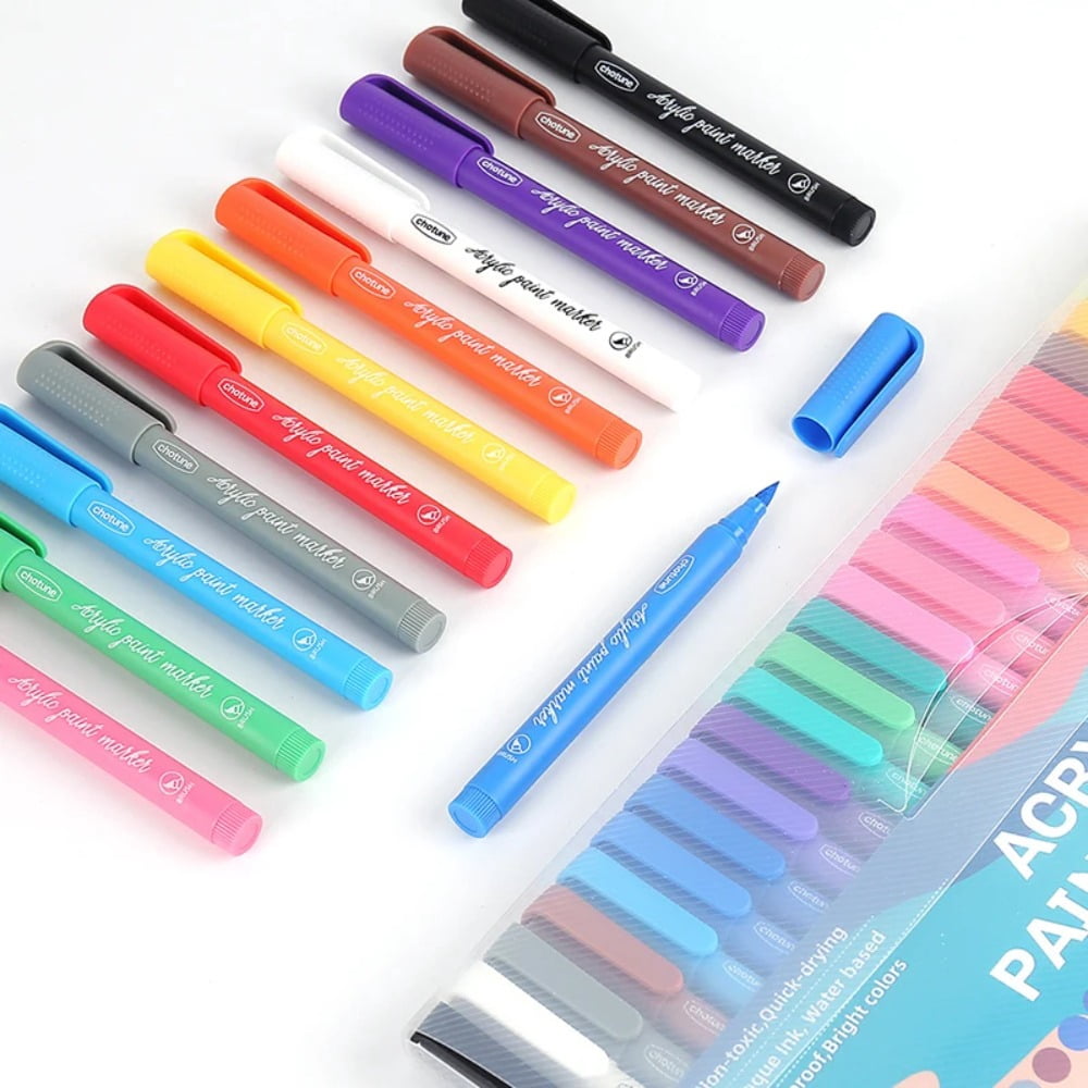 12/24/36 Colors Paint Markers, Acrylic Paint Pens for Artists Adults Coloring Drawing - Extra Brush Tip for Rock Painting, Wood, Canvas, DIY Crafts Making Art Supplies