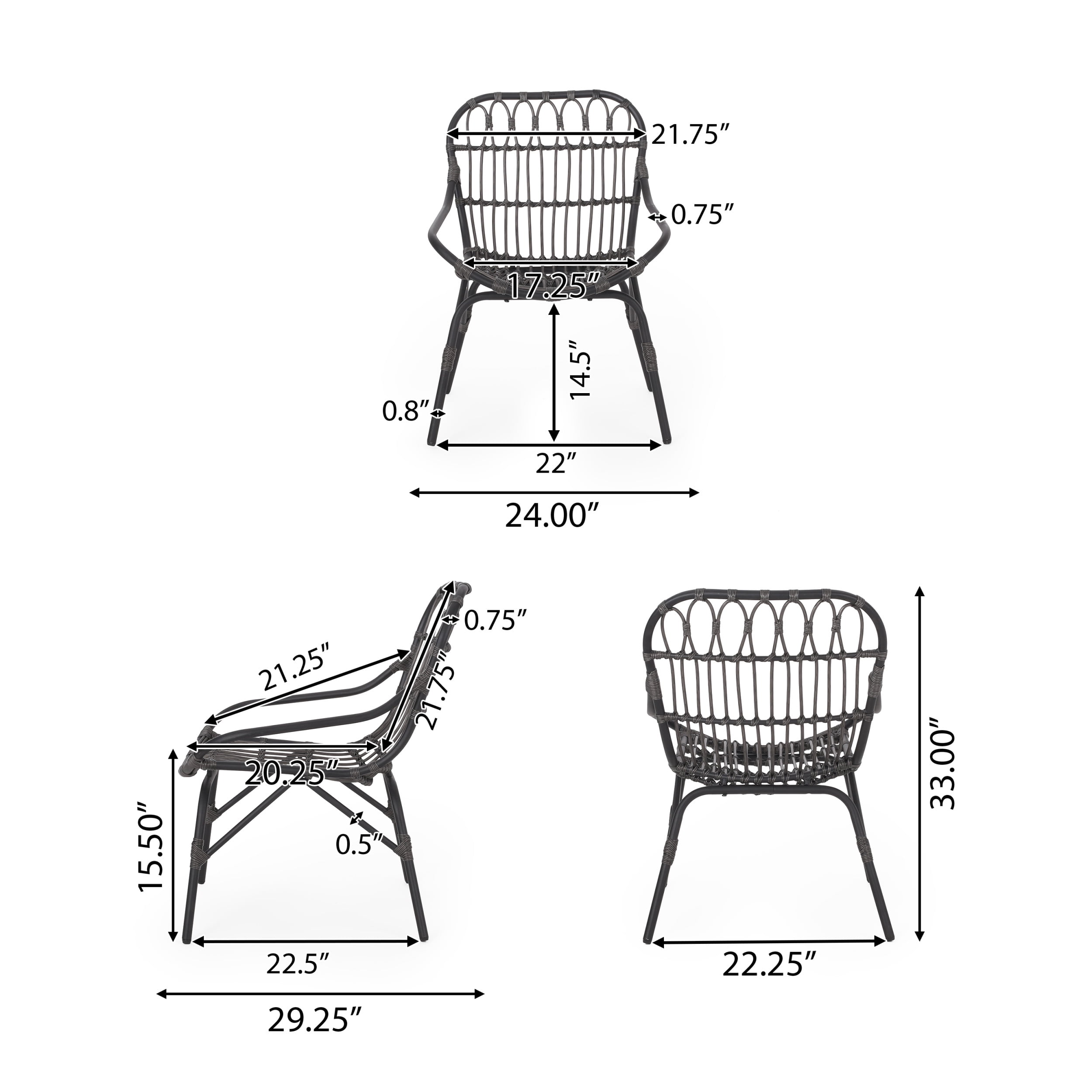 Kairo Wicker Outdoor Accent Chairs, Set of 2, Dark Gray