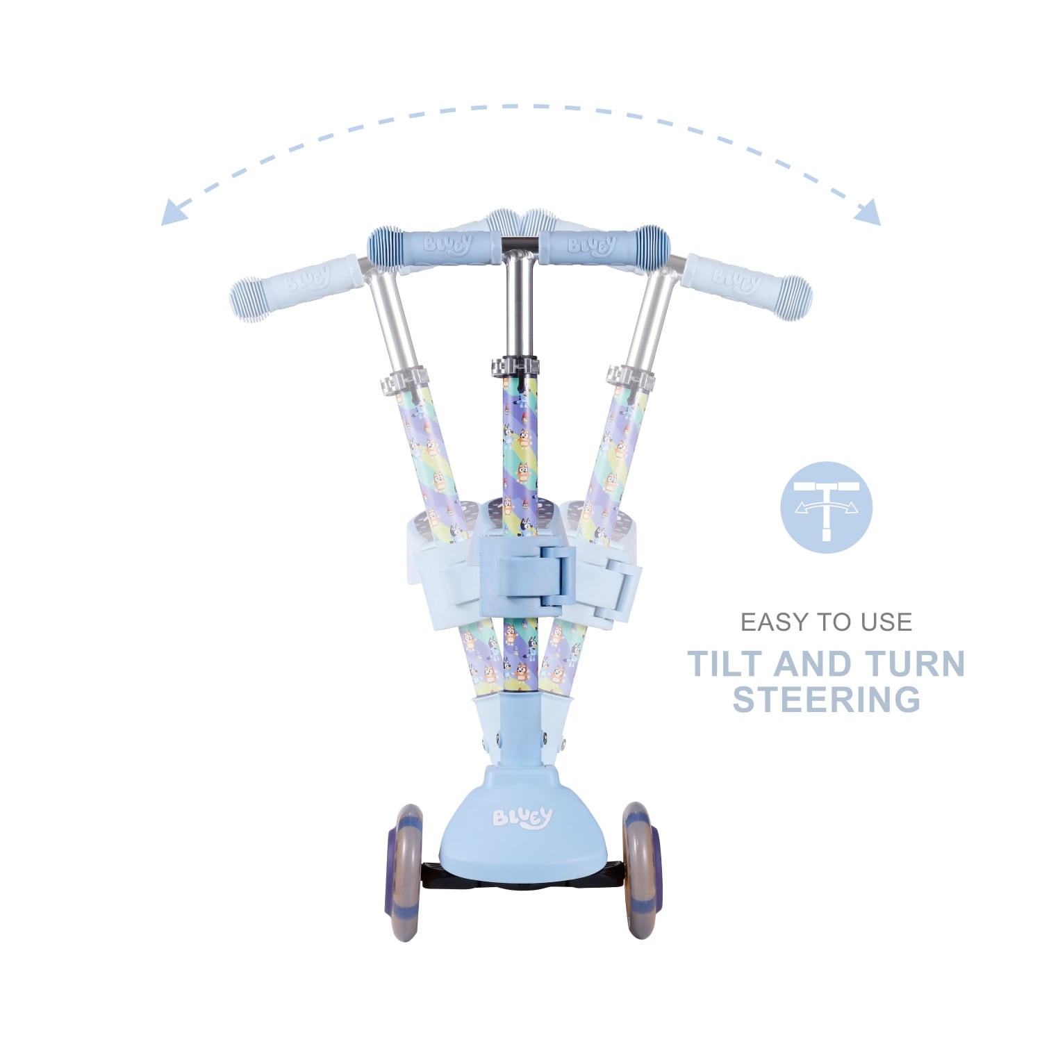 Bluey Ride-N-Glide Buddies Toddler 3 Wheel Kick and Sit Scooter, for Kids Ages 3+, Bluey