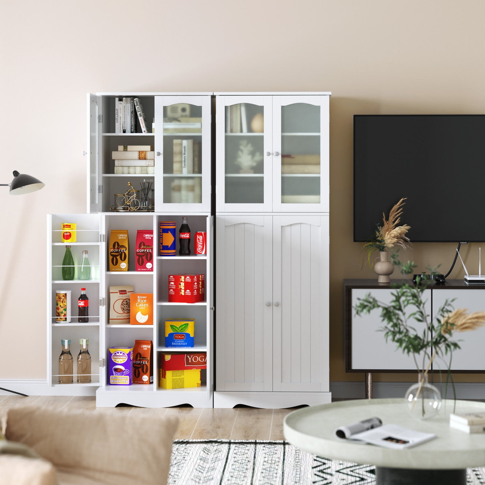 Homfa Kitchen Pantry Cabinet, 63.5'' Tall Storage Cabinet with Doors and Adjustable Shelves, White - 3