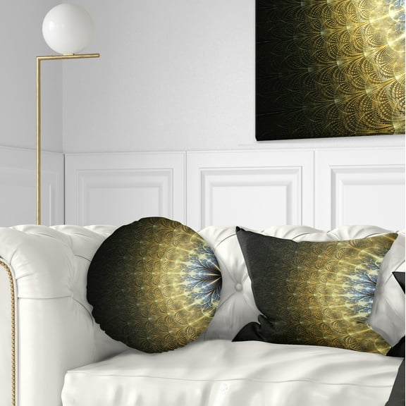 Designart Amazing Gold Symmetrical Fractal Flower - Floral Throw Pillow - 12x20