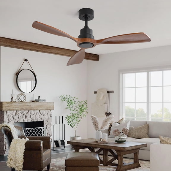 48 Inch Matte Black Ceiling Fan Without Light – 3 Solid Wood Blades, 6-Speed Reversible DC Motor with Remote, Outdoor & Indoor Ceiling Fan for Living Room, Bedroom & Covered Patio