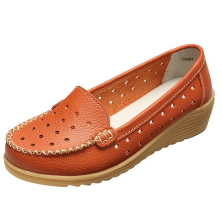 DVKOVI Lady Shoes Loafers for Women Casual Shoes Versatile Fashionable Hollow Out Casual Single Shoes Women Flat Bottomed Shoes Wedge Shoes for Women Orange 40