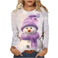 thumbnail image 2 of Ounisa Long Sleeve Womens Tops Casual Loose Fit Crewneck T Shirts Solid Lightweight Length Tunic Tops Christmas Tree Christmas Gifts Snowman Sequin Graphic Pullover, 2 of 5