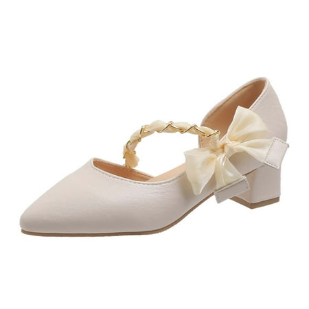 

Fesfesfes White Heels Womens Fashion Pointed Toe Casual Shoes Comfortable High-heel Chunky Heel Bowknot Sandals 6(37)