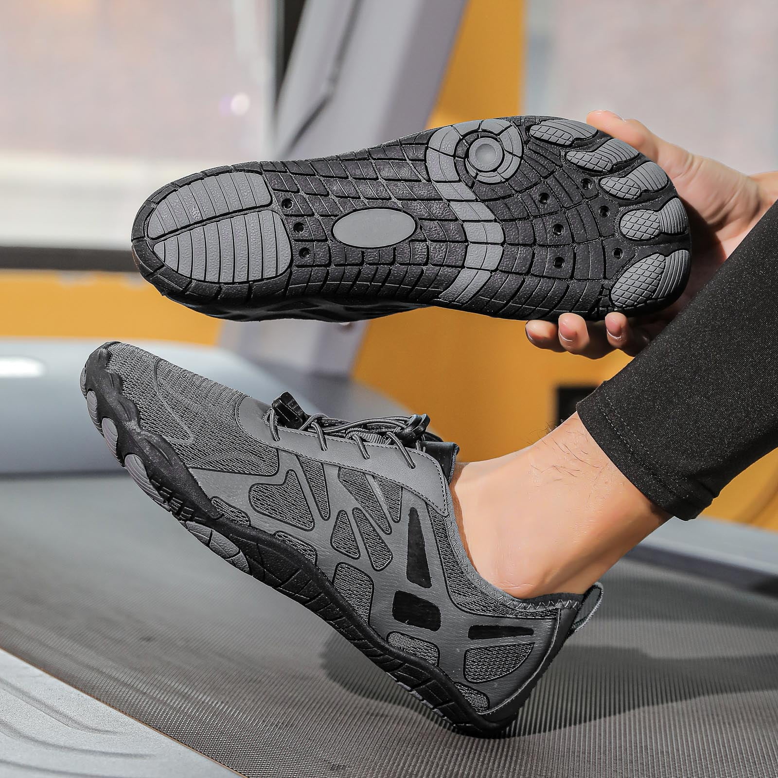 Barefoot Shoes for Women Mens QuickDry Water Shoes Lightweight Non Slip Athletic Hiking Shoes Breathable Slip On Sneakers Gray Size 9