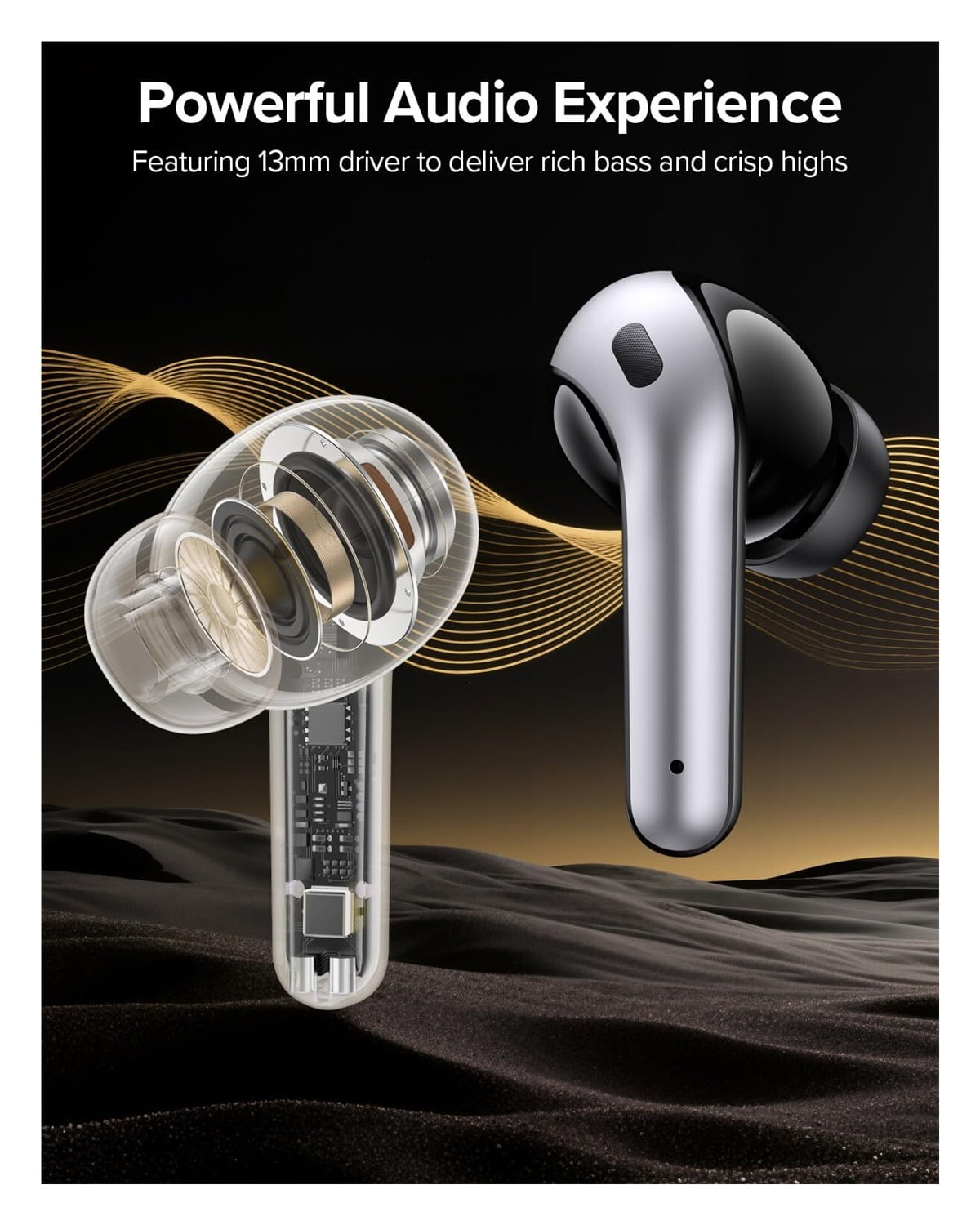 Bluetooth Headphones True Wireless Earbuds 60H Playback LED Power Display Earphones with Wireless Charging Case IPX5 Waterproof in-Ear Ear buds with Mic for TV Smart Phone Laptop Computer Sports