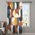 thumbnail image 4 of Navy Blue Beige Sheer Curtains 54 Inches Long, Middle Century Modern Geometric Abstract Art Light Filering Curtains, Breathable Simi Curtain Privacy Drapes for Kitchen Bathroom Small Window Treatment, 4 of 9