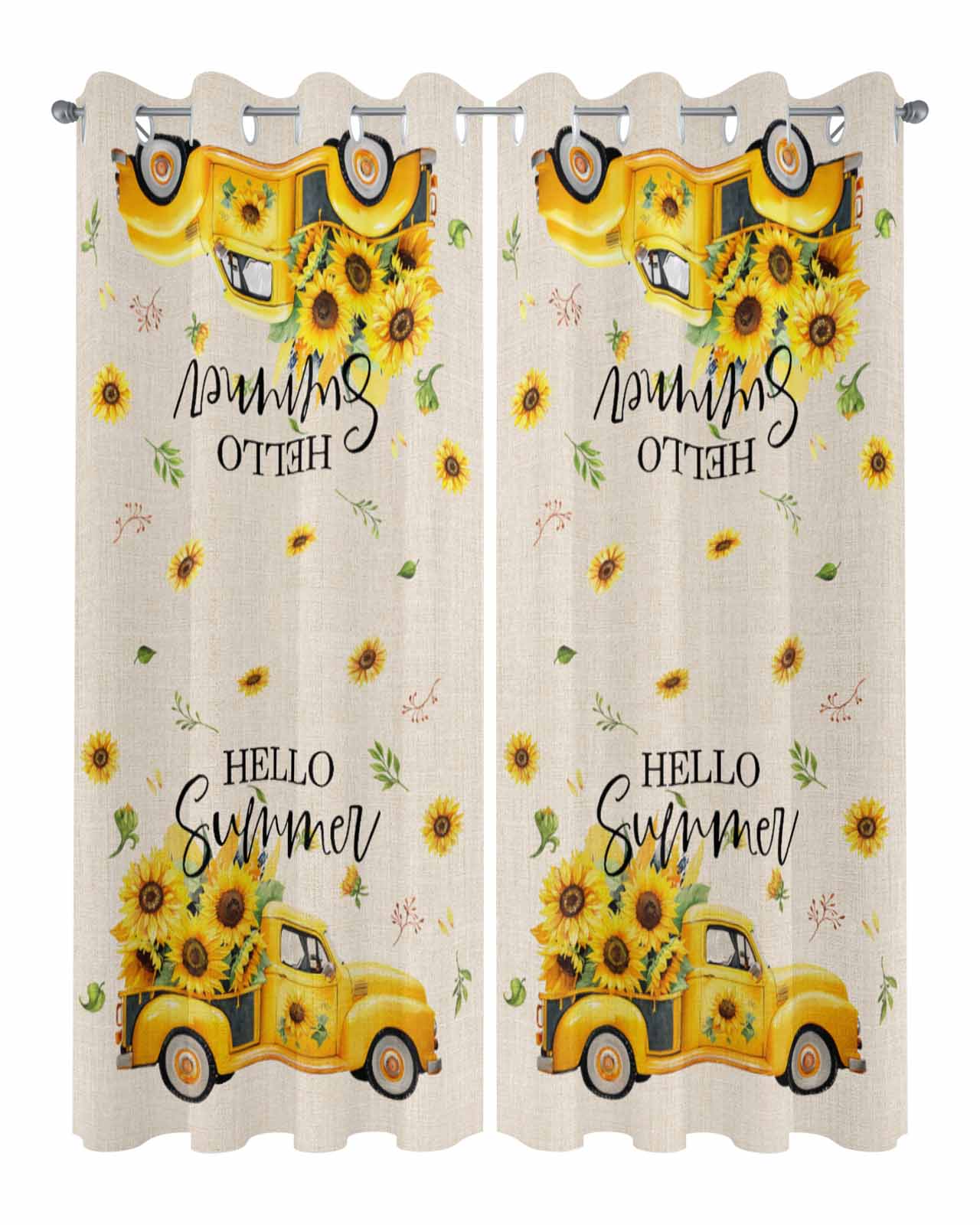 Outdoor Curtains for Patio, Summer Sunflower Waterproof Blackout Outside Curtain for Porch/Pergola/Gazebo, Yellow Truck Botanical Rustic Thermal Insulated Drapes for Cabana, 2 Panels, 54 x 95 Inch