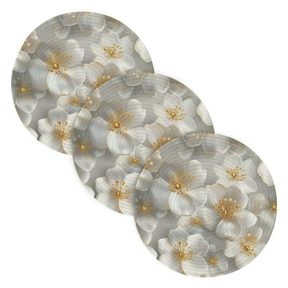 BZSMCE Mats for Pots,Pans Place White Blossom Simple Style Pattern Pot Mats