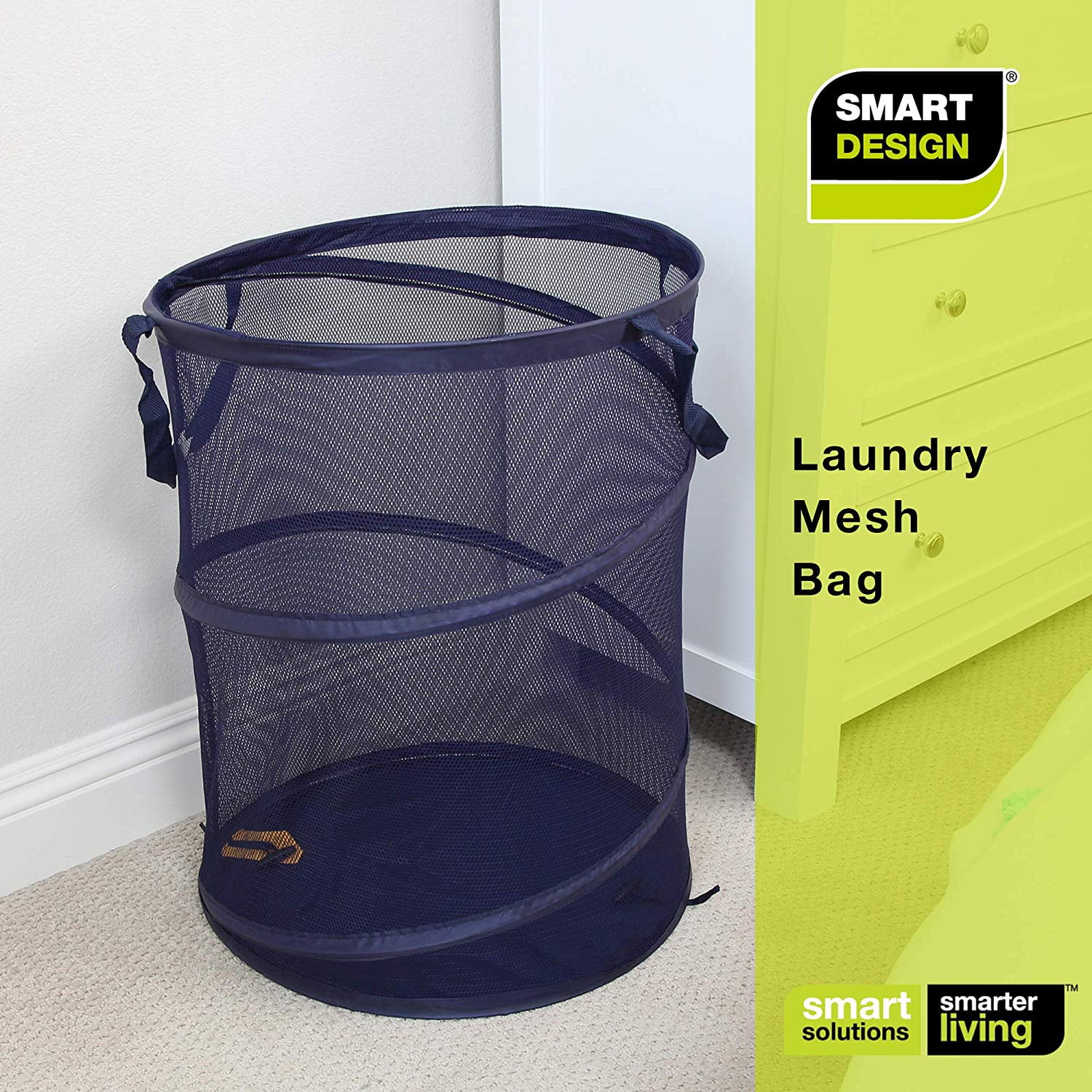 Smart Design Pop Up Spiral Laundry Hamper Bag Mesh - Collapsible Design Holds 3 Loads - Dorm Room Essential - Kids Clothes Basket Organizer - Home Organization - 18 x 24 Inch - Blue