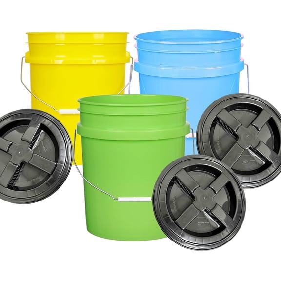 House Naturals 5 Gallon Food Grade Multi Color Buckets (Yellow Aqua Lime Green)- Pack of 3- Made in USA