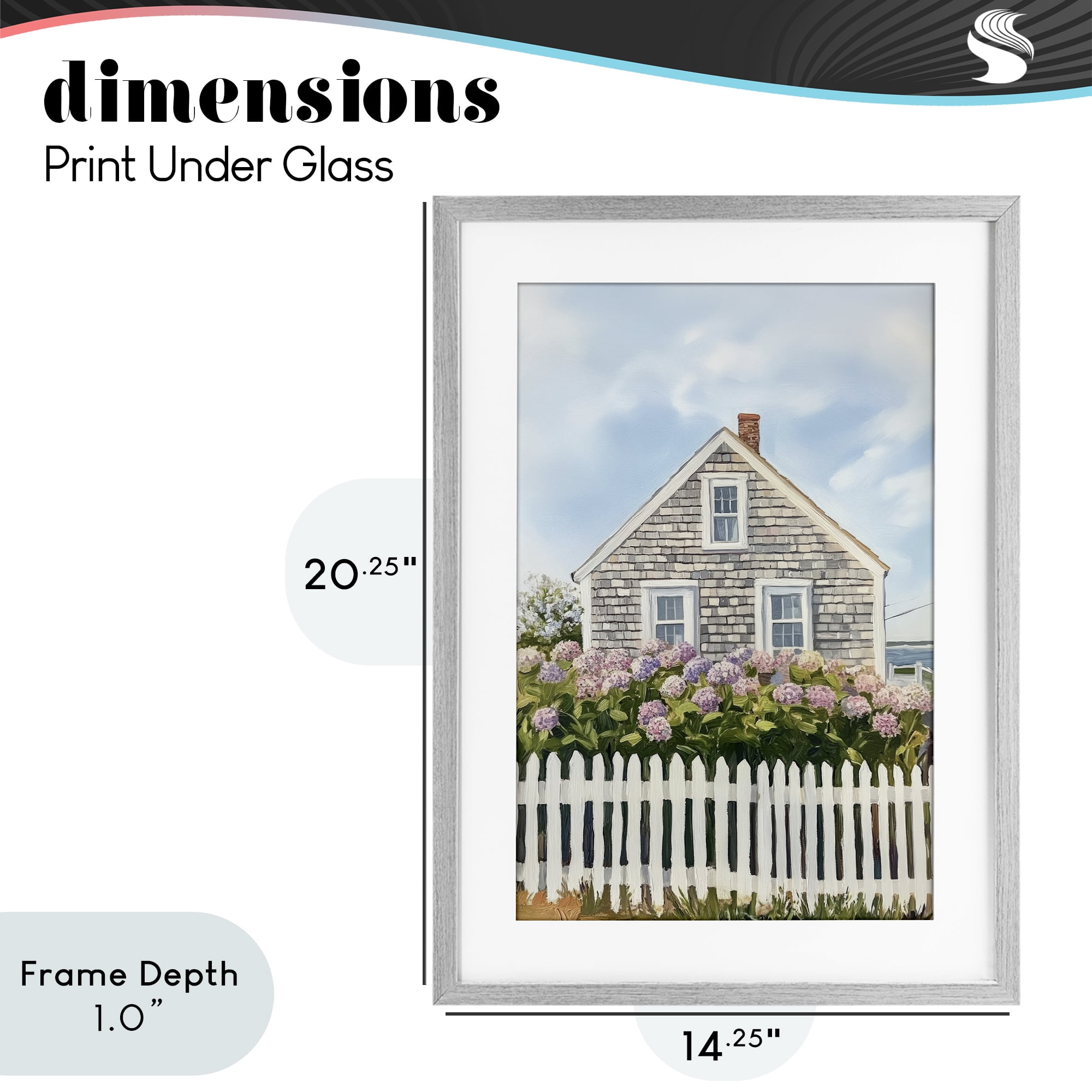 Stupell Industries Coastal Cottage Hydrangea Garden Gray Framed Print Under Glass, design by Sisi and Seb