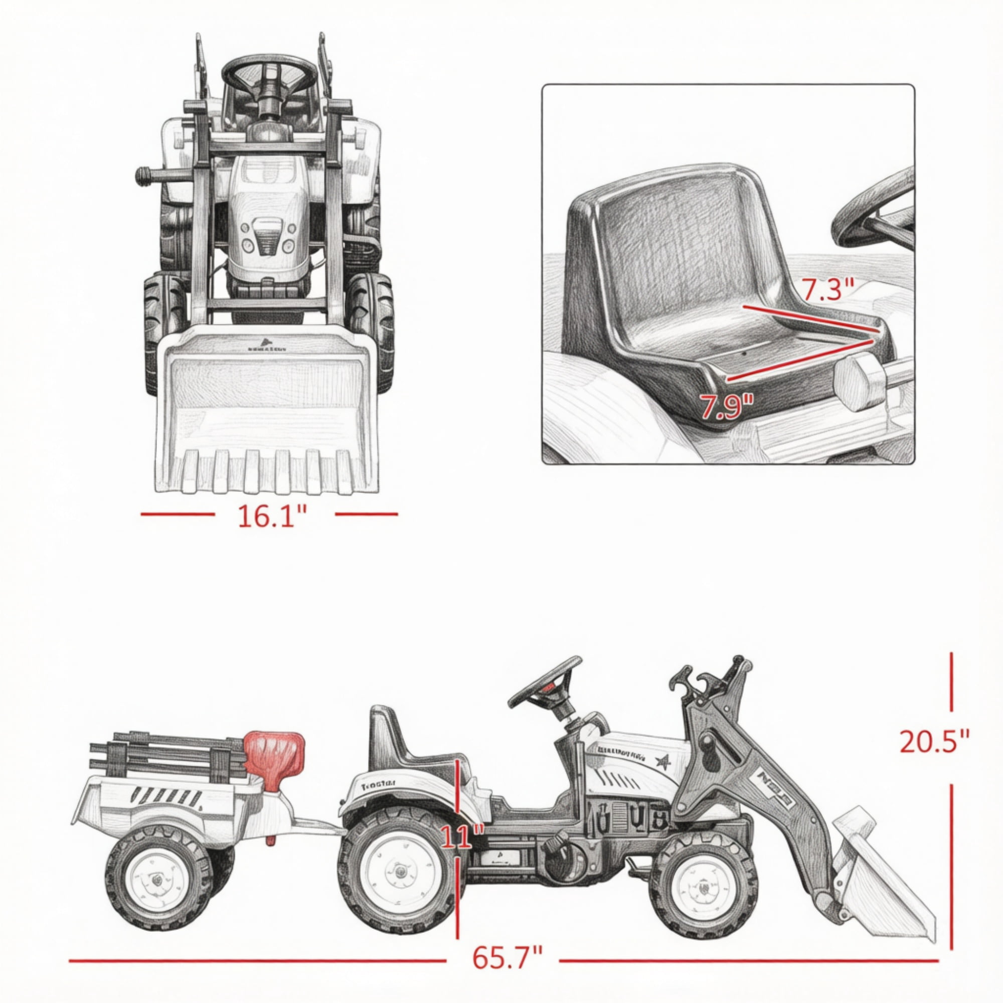Kids Ride-On Excavator with Detachable Trailer for Ages 3-6