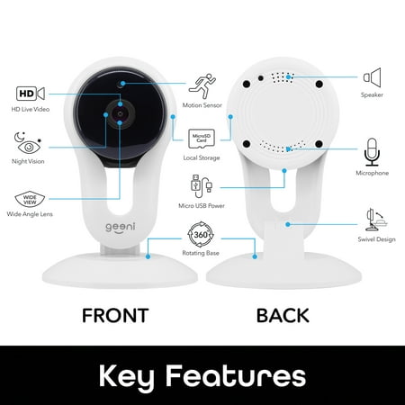 Geeni Aware 1080p Indoor Smart Home Security Camera with 2-Way Talk, Night Vision and Motion Alerts, Works with Alexa and Google Assistant, No Hub Required, White (2 Pack)
