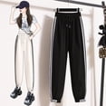 thumbnail image 4 of Pantalones de verano de secado rápido para mujer, pantalones deportivos con costuras de rayas en contraste, pantalones casuales sueltos de cintura alta, 4 of 6