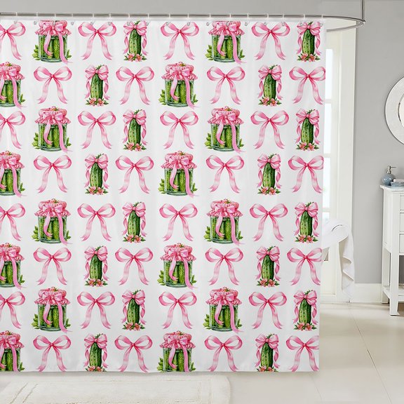Manfei Cartoon Food Print Shower Curtain 72Wx72L,Cute Pink Bowknot Bathroom Curtain