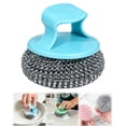 thumbnail image 3 of 1 Pc Steel Wool Scrubber with Plastic Short Handle, Stainless Steel Scrubber Brillo Pad, for Scouring Stubborn Messes from Cast Iron, Pots, Pans, Grill, Stoves, Sink, 3.14 Inch, 3 of 9
