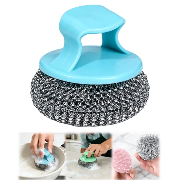 ZMGEJPW Kitchen Cleaning Scrub Brushes Dish Scrub Brushes with Non-Hurt Hand Strap Handle, Ergonomic Compact Size 2.6X1.8 Inches, Durable Stainless Steel & Silicone Scrubber for Non-Stick