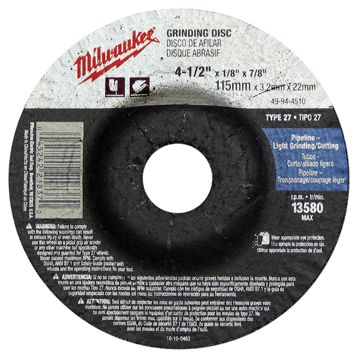 Milwaukee 49-94-4500 Cut-Off Wheel 4-1/2" X .045 In X 7/8" Type 1 - Foto 14
