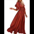 thumbnail image 2 of Vestido Informal de Verano para Mujer, Maxivestido con Volantes y Botones, Estilo Bohemio, Túnica Larga. Naranja Rojo Talla Única, 2 of 8