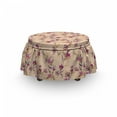 thumbnail image 3 of Floral Ottoman Cover, Delicate Exotic Flowers, 2 Piece Slipcover Set with Ruffle Skirt for Square Round Cube Footstool Decorative Home Accent, Standard Size, Dark Magenta Pale Peach, by Ambesonne, 3 of 5