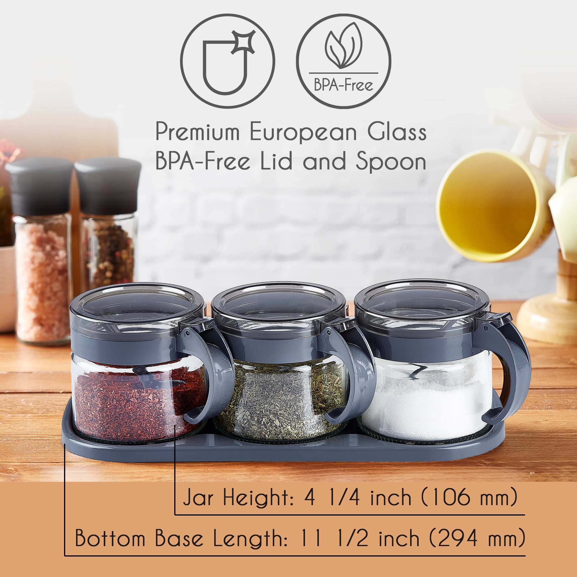 Crystalia BPA-Free Spice Jar Set with Handles
