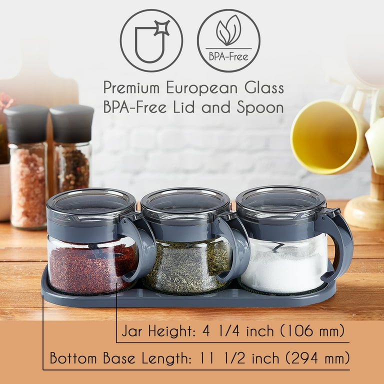 Crystalia Glass Spice Jars Set of 3, Condiment Containers with