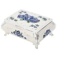 thumbnail image 4 of Antique Jewelry Box, Vintage Jewelry Box Soft   For Rings For Jewelry For Earrings Silver White And Blue Roses, 4 of 8
