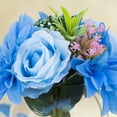 thumbnail image 3 of Enova Home Artificial Flowers Mixed Silk Roses and Dahlia Fake Flowers Arrangement in Round Glass Vase with Faux Water for Home Office Wedding Decoration (Blue), 3 of 3