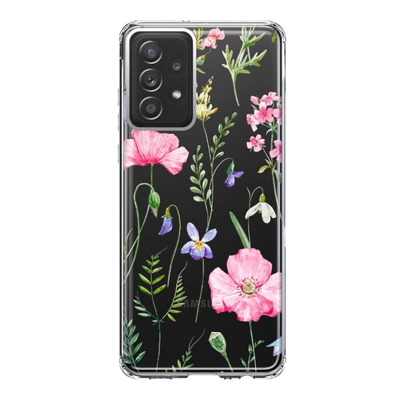 MUNDAZE Samsung Galaxy A52 Shockproof Clear Hybrid Protective Phone Case Spring Pastel Wild Flowers Summer Classy Elegant Cover