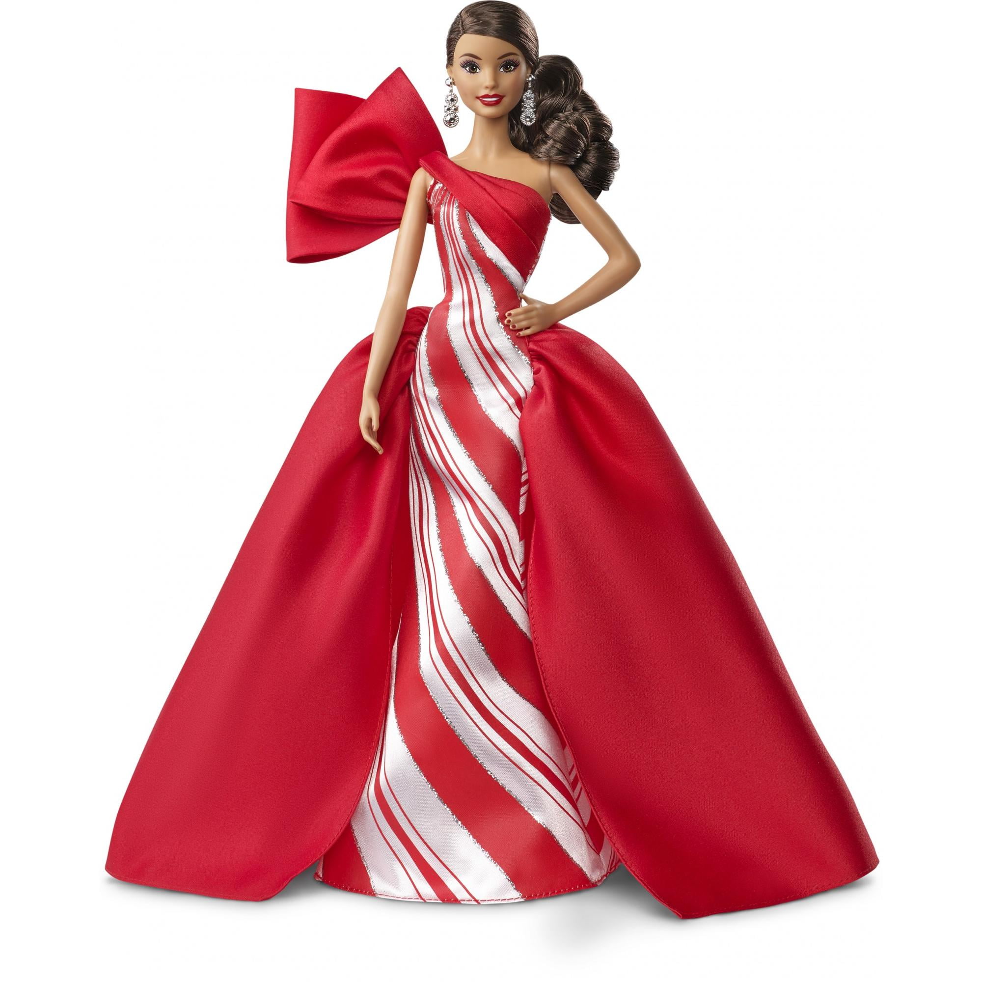 Barbie 2019 Holiday Doll Brunette Side Ponytail With Red And White Gown