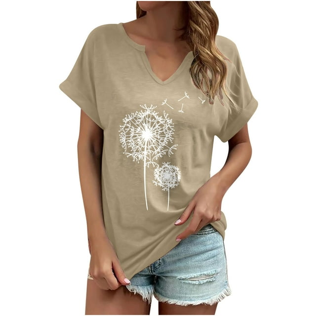 Birdeem T-Shirt Décontracté pour Femmes à Imprimé, Col en V, Manches Courtes, Coupe Ample