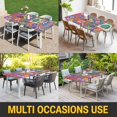 thumbnail image 5 of Colorful Ethnic Table Cloths for 5 Foot Rectangle Tables, Modern Abstract National Geometric Purple Patio Waterproof Elastic Fitted Tablecloths, Washable Rectangular Table Cover for Camping, 5 of 8