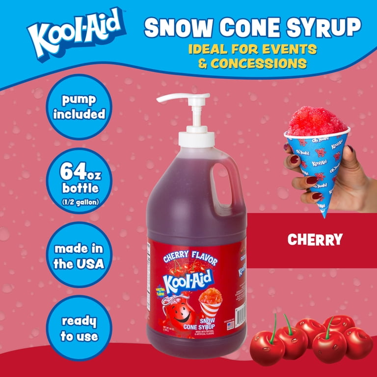 Kool-Aid Cherry Snow Cone Syrup, 64 oz (1/2 Gal) Pump Bottle, Snow
