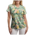 thumbnail image 5 of felwors Print Scrub Tops Women Floral Scrubs V Neck Short Sleeve Stretch Nurse Uniform with Pockets Functional Workwear (Light Green, L), 5 of 5