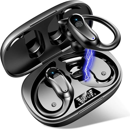 for ZTE Axon 30 5G Bluetooth 5.1 Headphones with Dual LED Digital Display 42Hrs Playtime, IP7 Waterproof Running Headphones with Earhooks & Mic