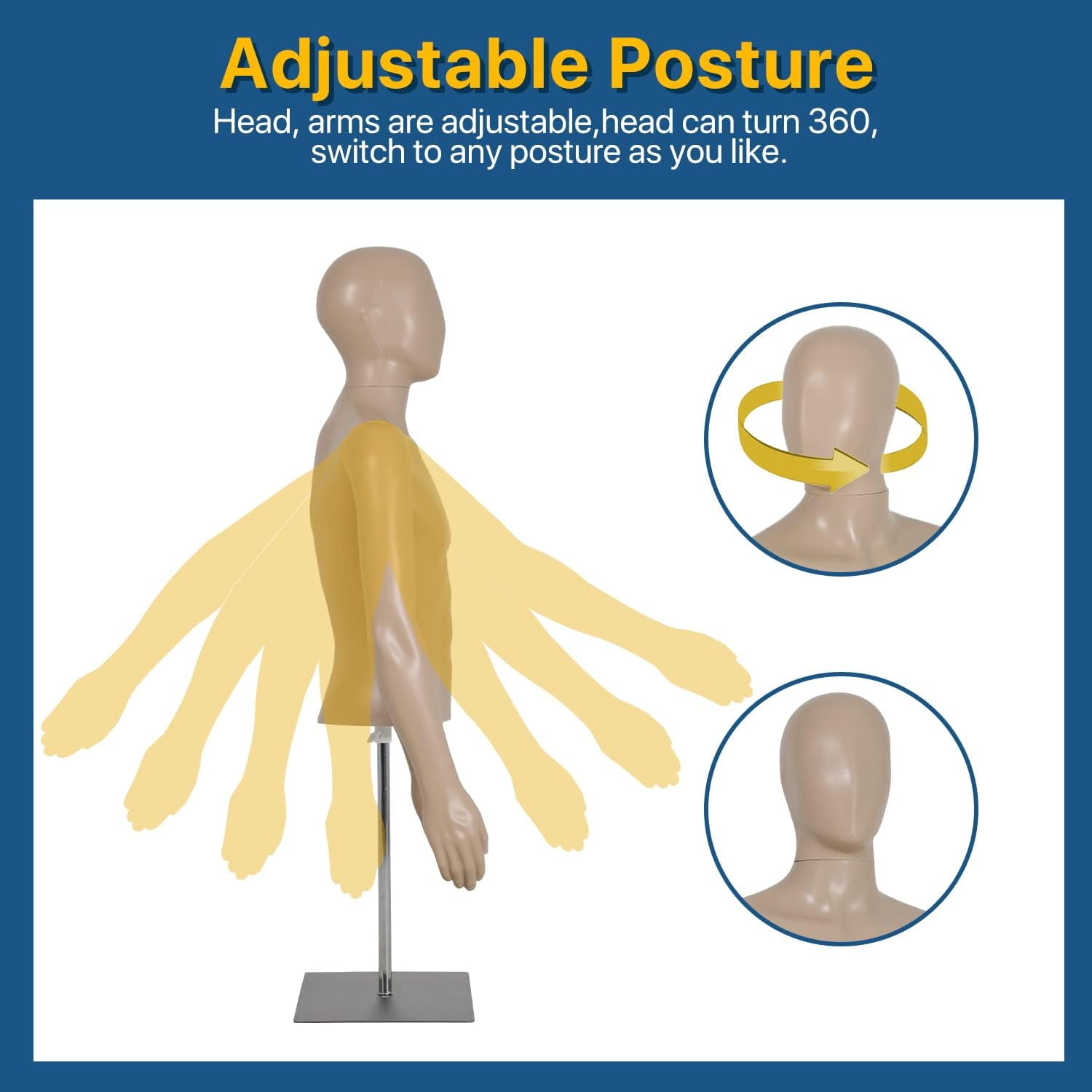 Male Mannequin 42-59 inch Adjustable Mannequin Torso Dress Form Model Sewing Manikin Detachable Mannequin Stand w/Metal Base
