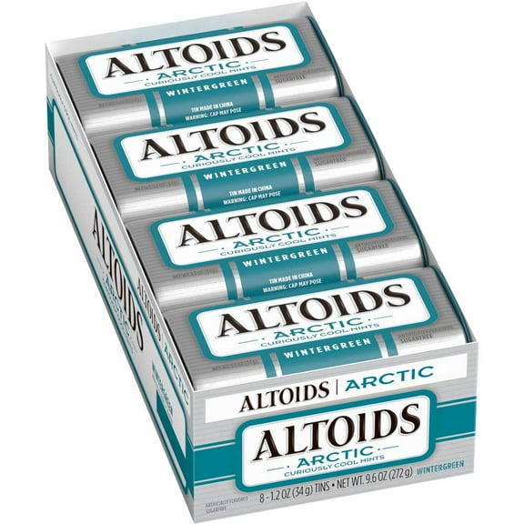 ALTOIDS Arctic Wintergreen Breath Mints MDA05 Sugar Free Hard Candy Bulk, 1.2 oz Tin (8 Pack)