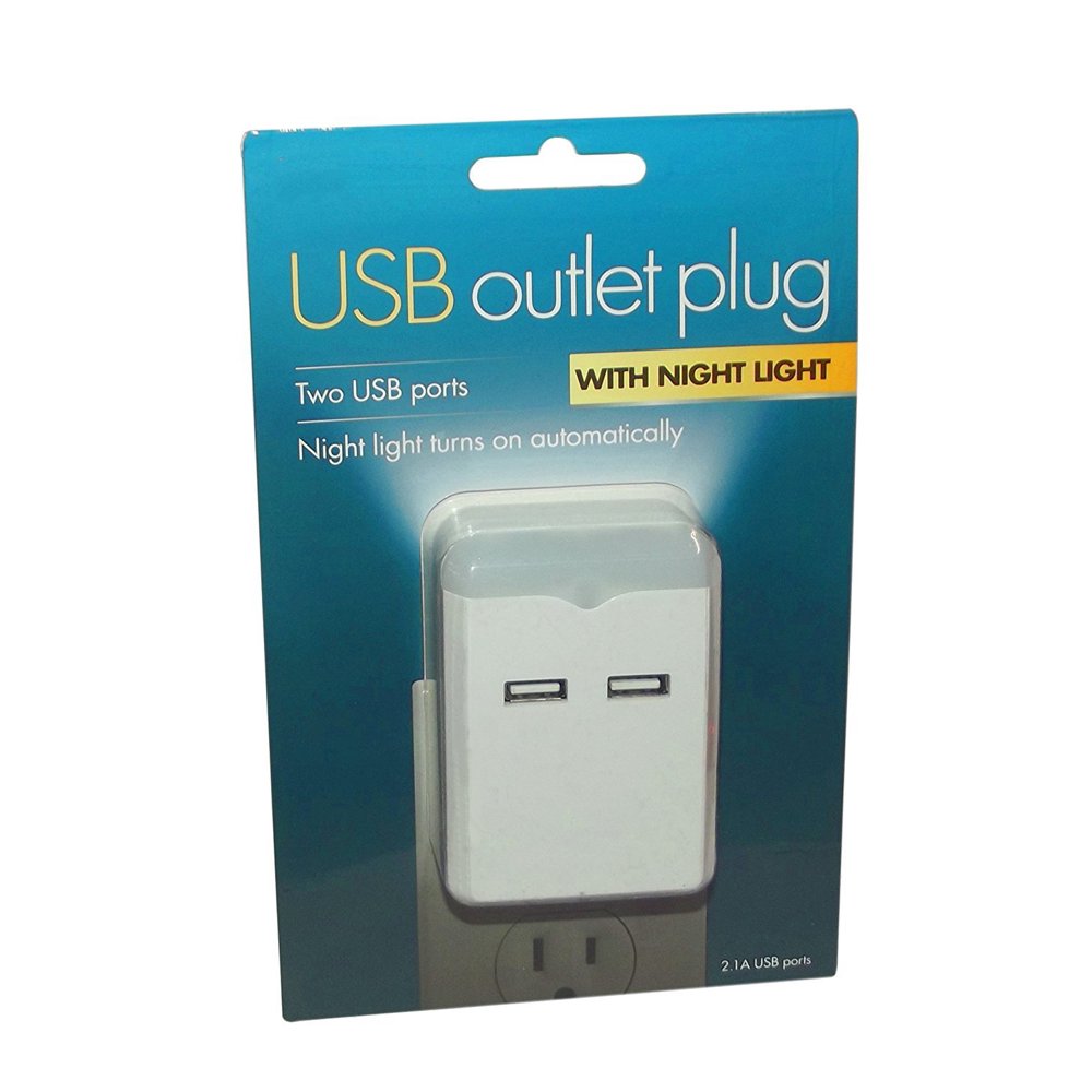 USB Outlet Plug with Night Light Wall Mount AC Alternating Port