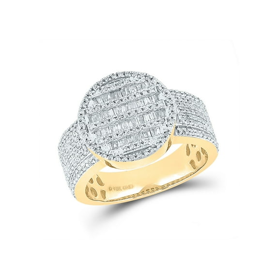10kt Yellow Gold Mens Baguette Diamond Statement Cluster Ring 1 Cttw