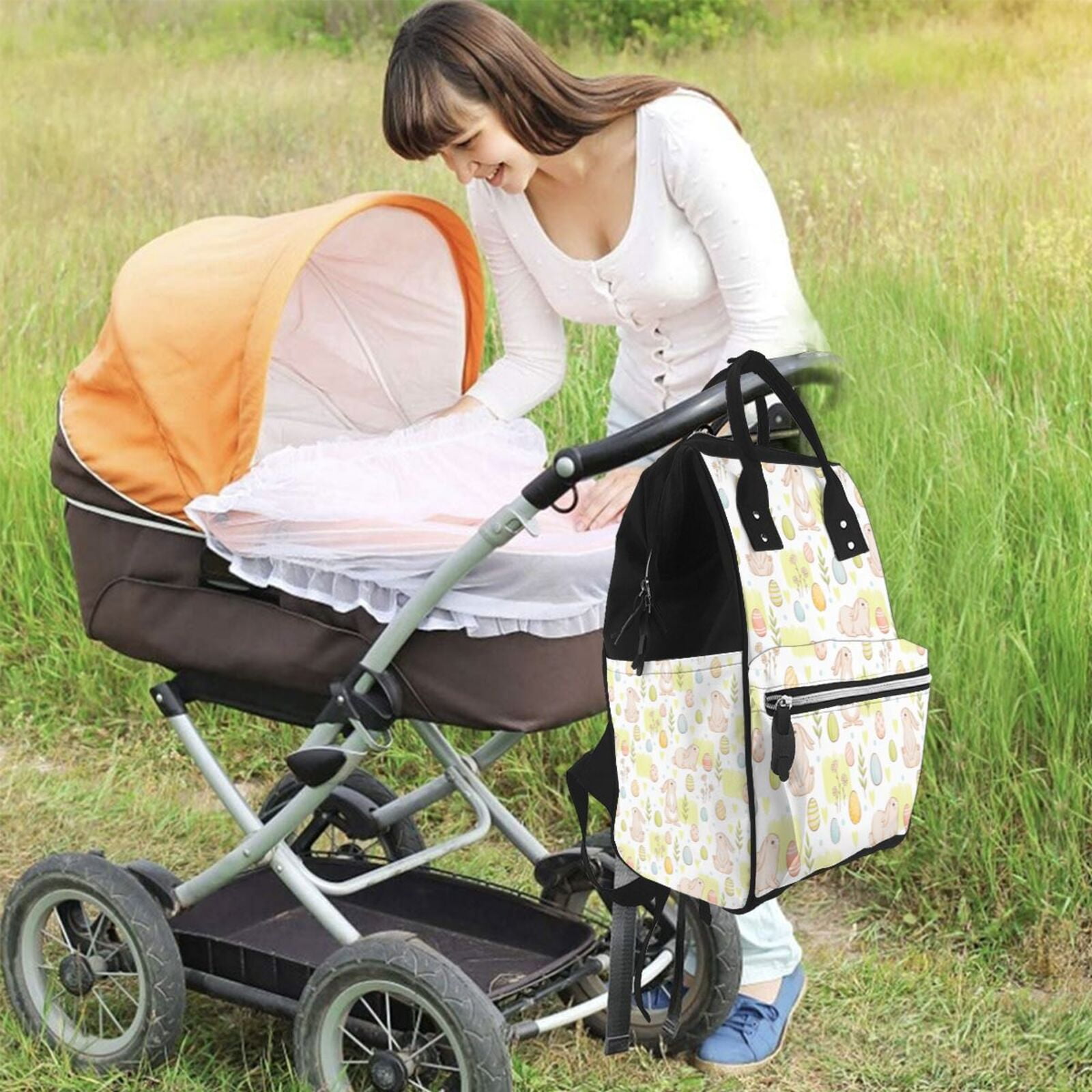 Ratiio Easter Rabbit Mummy Backpack - Waterproof Twill Canvas, Large Capacity Diaper Bag with Multiple Pockets and Adjustable Straps